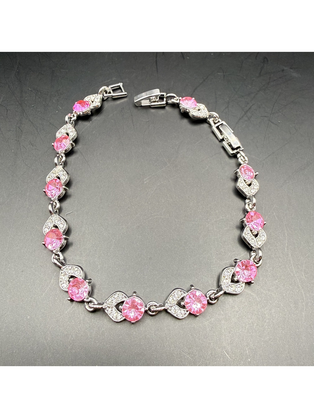 candy+clover pink and pave crystal silver tone bracelet